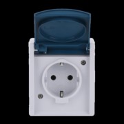 Schuko-Steckdose gr/blgn AP, m.Klappdeckel 20 EW-53 