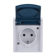 Schuko-Steckdose gr/blgn AP, m.Klappdeckel 20 EW-53 