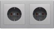 SCHUKO-Steckdosenkombi. 2f.alu/lack m.Rahmen 47206084 