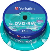 Verbatim DVD-RW 4.7GB/120Min/4x Cakebox (25 Disc) 43639 (VE25) 