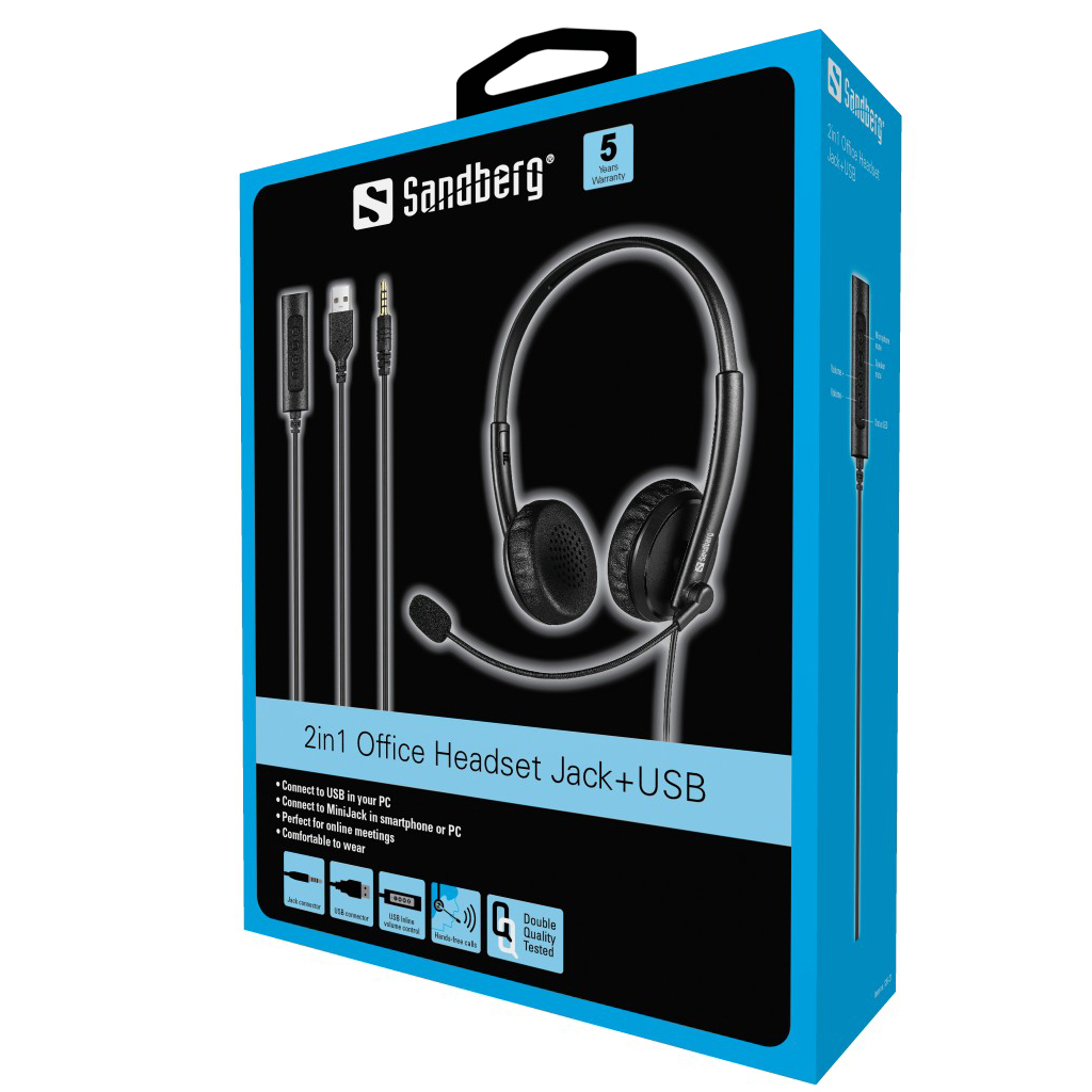 Sandberg Headset m.Mikrofon USB Office Jack+ 