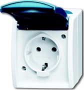Schuko-Steckdose gr/blgn AP, m.Klappdeckel 20 EW-53 