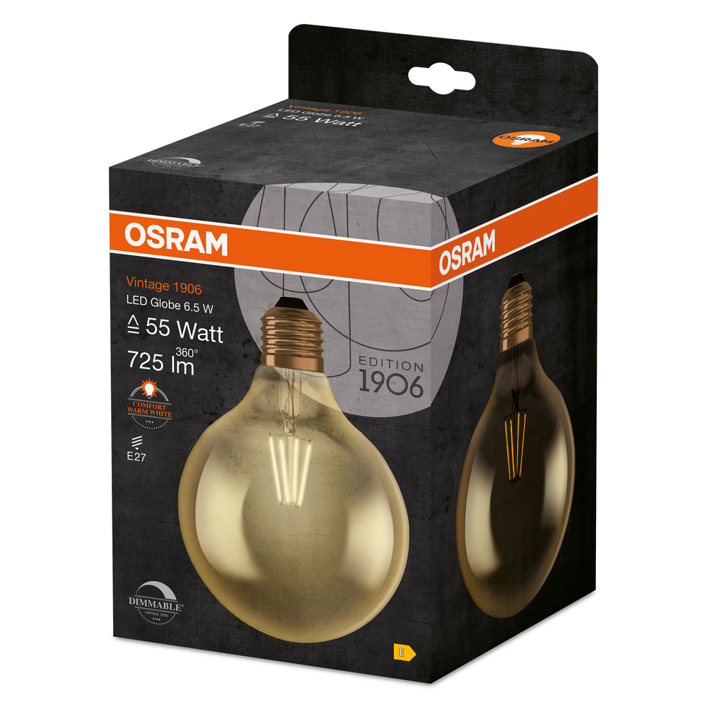OSRAM LAMPE LED-Vintage-Lampe E27, 825, dim. 1906GLOBE6,5/824FGD 
