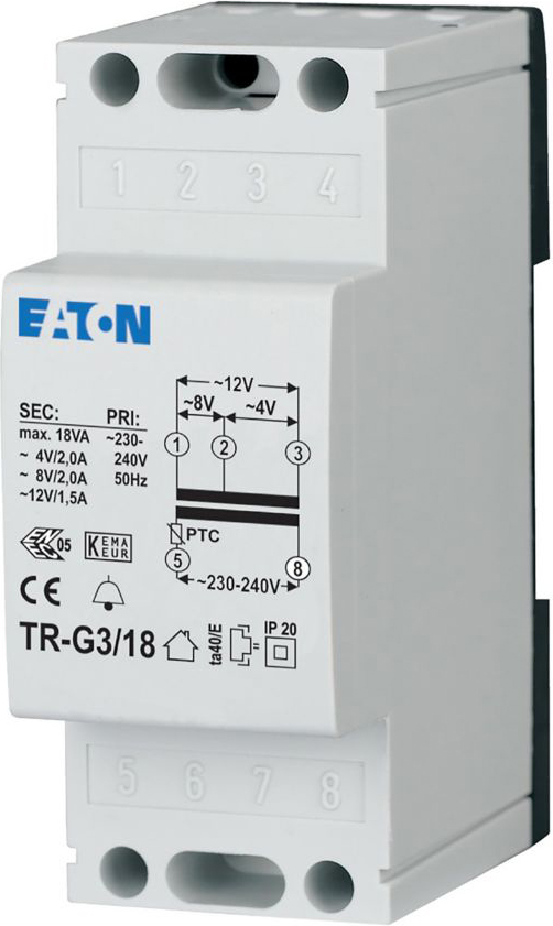 Eaton Klingeltransformator 4-8-12V/2A TR-G3/18 