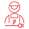 Icon zeigt Männchen mit Blitz und Stecker als Symbol für Installation