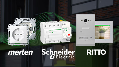 Banner zeigt Elektroinstallationsmaterial von Schneider Electric, Merten und Ritto