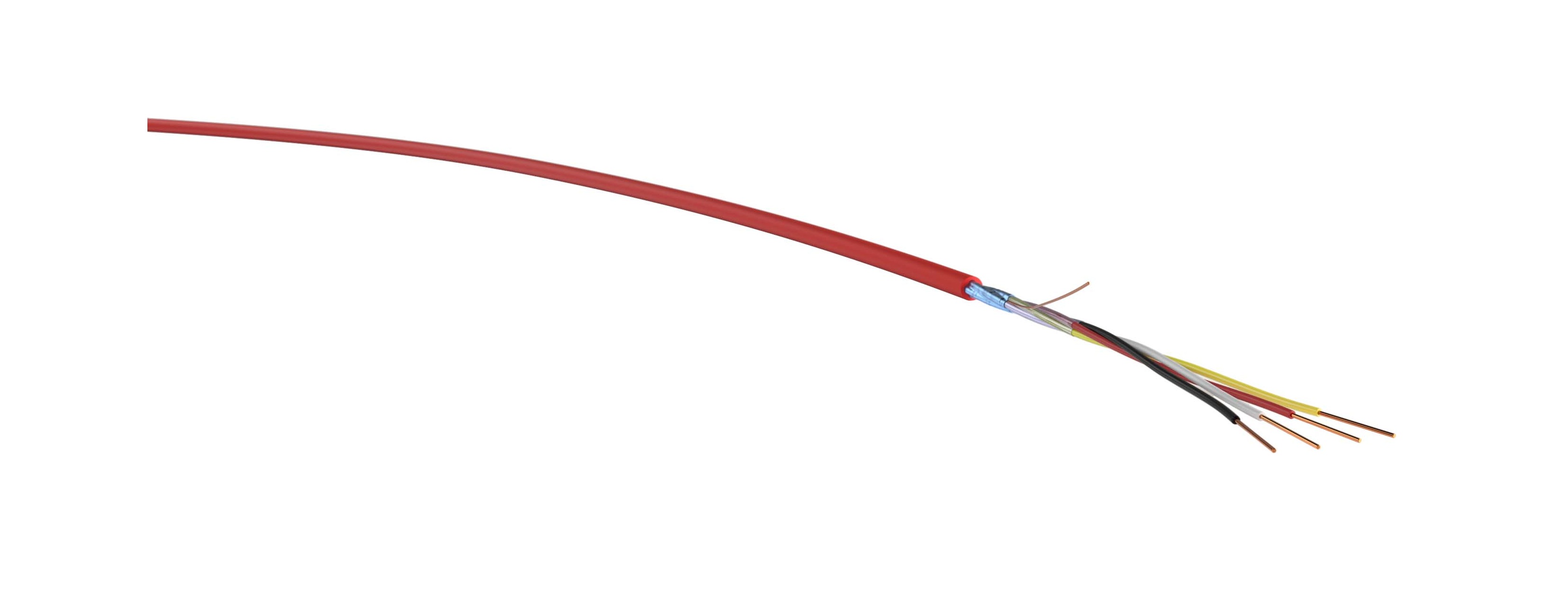 Mehradrige Leitung mit roter Ummantelung und farbig isolierten Innenadern