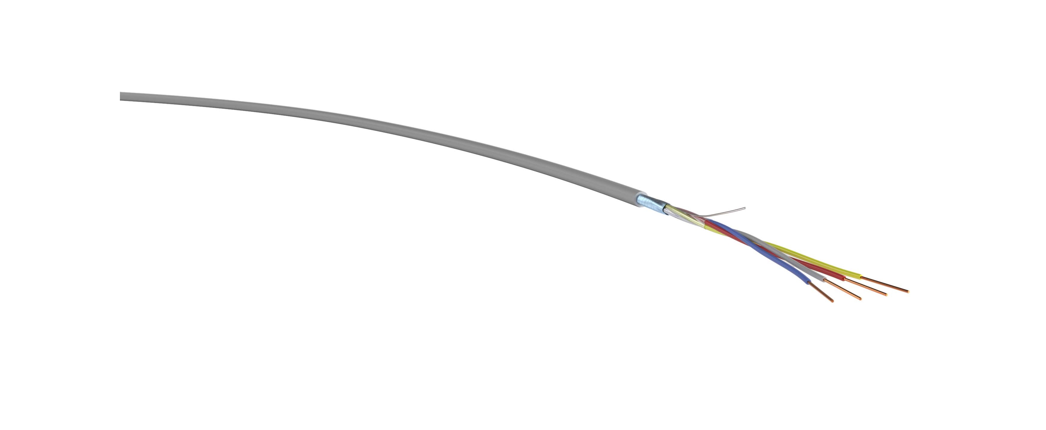 Mehradrige Leitung mit grauem Außenmantel und offenen Innenadern