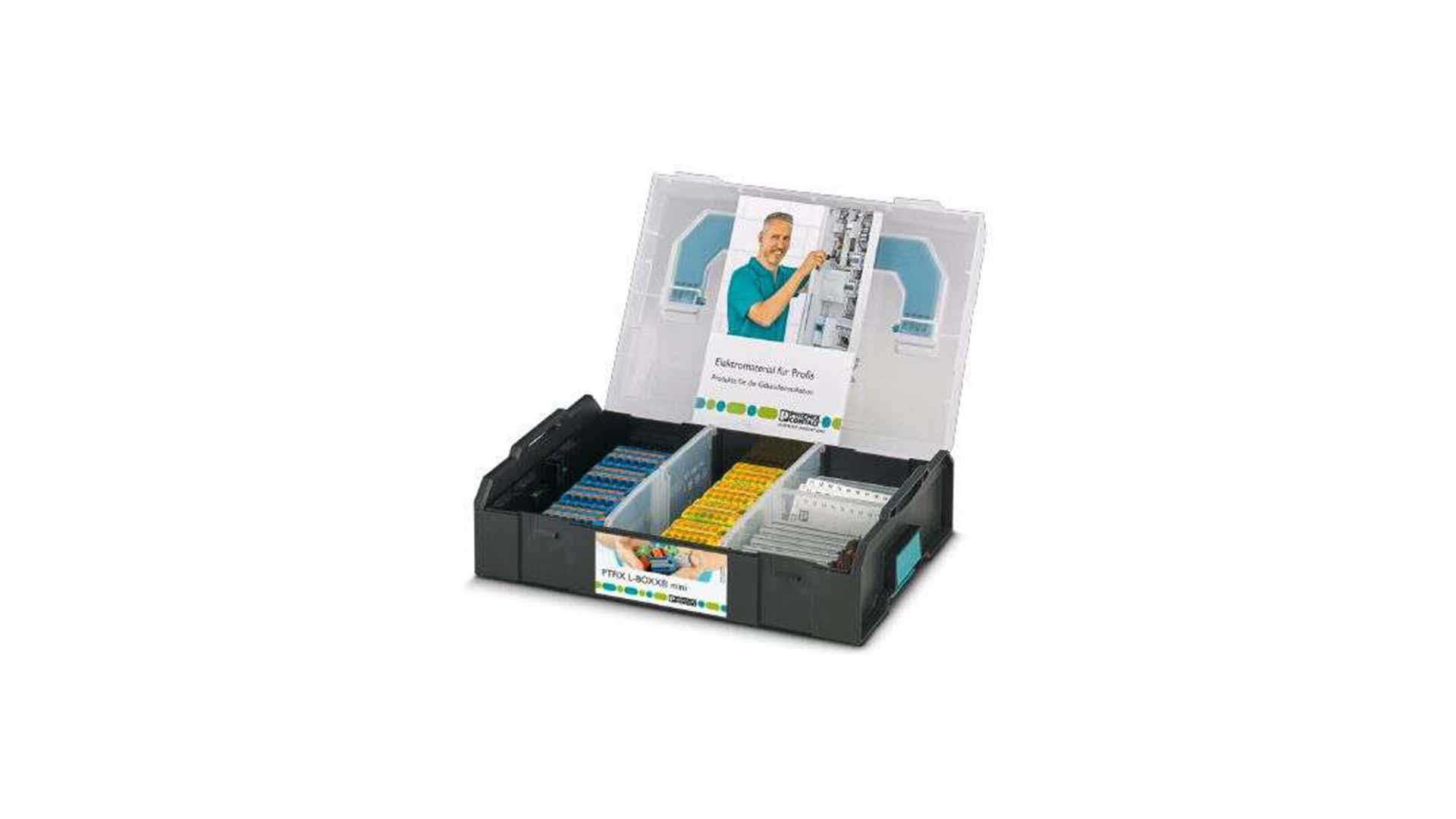 Koffer mit kleinerer Auswahl Elektroinstallationsmaterial des Herstellers